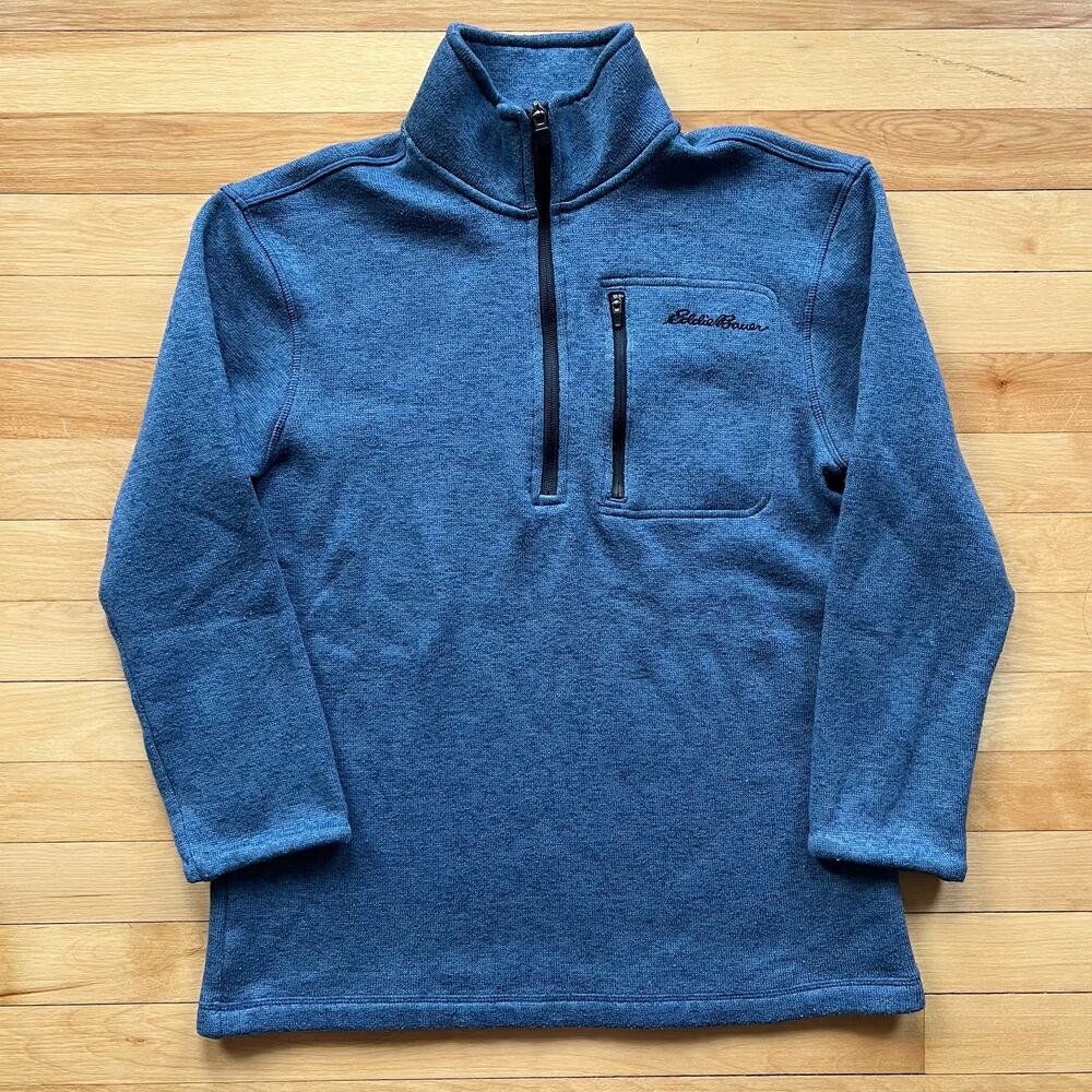 Eddie Bauer Fleece Jacket Mens Small Blue 1/4 Zip Mock Neck Pullover Sweatshirt